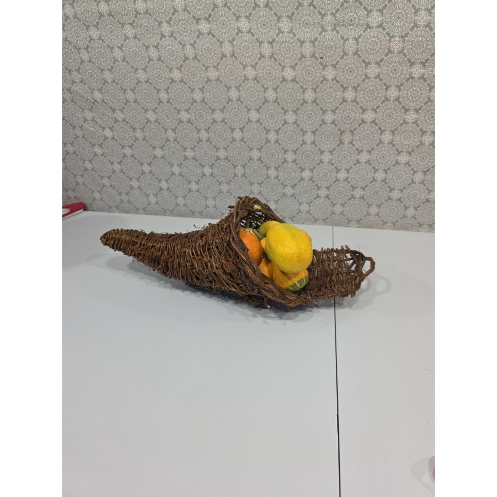Fall Harvest Decor Cornucopia Horn of Plenty Faux‎ Gourds & Pumpkins Autumn
